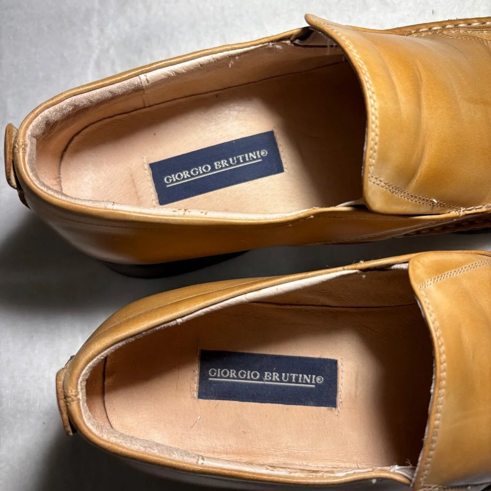 Giorgio Brutini Mens Tan Leather Square Toe Slip On Loafer Dress Shoe 156999 12M